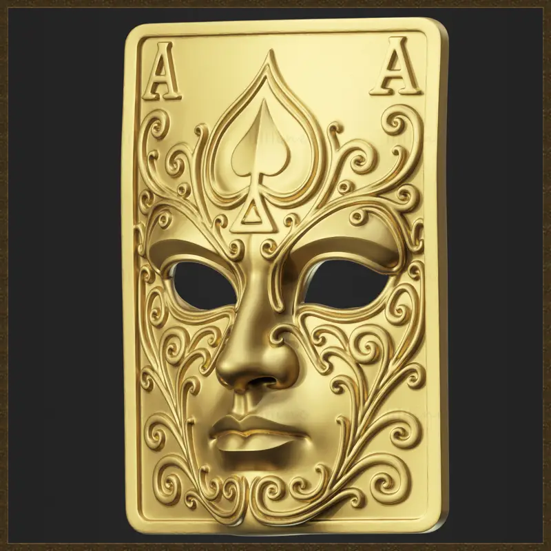 Modello di stampa 3D di maschera con asso di picche di carta da gioco decorata