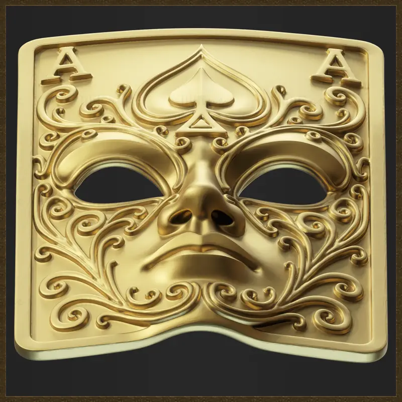 Modello di stampa 3D di maschera con asso di picche di carta da gioco decorata