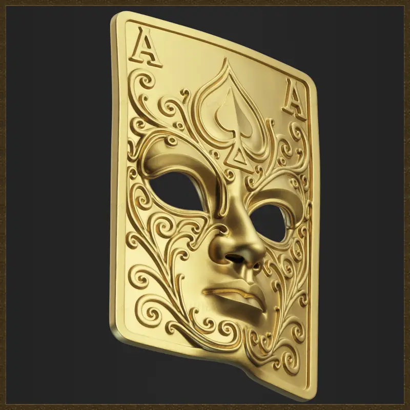 Modello di stampa 3D di maschera con asso di picche di carta da gioco decorata
