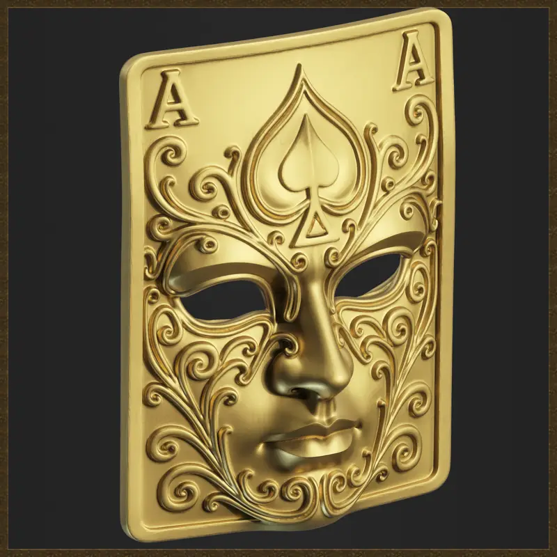 Modello di stampa 3D di maschera con asso di picche di carta da gioco decorata
