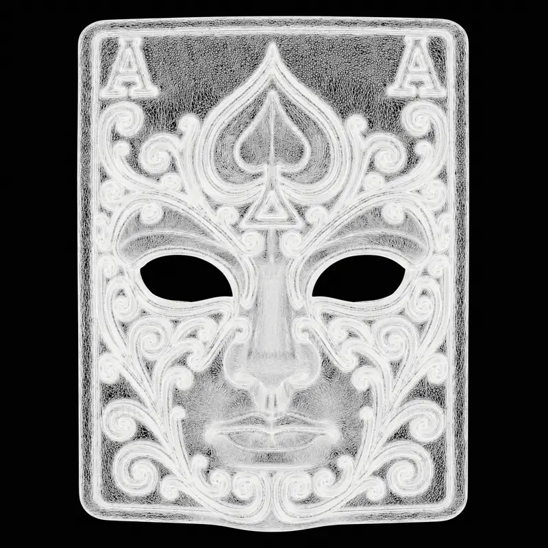 Modello di stampa 3D di maschera con asso di picche di carta da gioco decorata