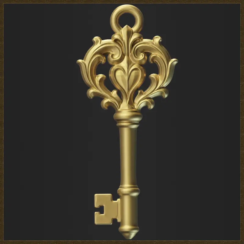 Modèle d'impression 3D de bijoux pendentifs clés vintage ornés