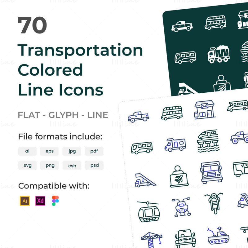Pack van transport gekleurde lijn iconen