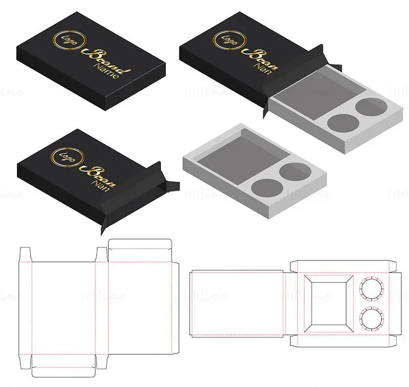 Packaging box with square round support dieline vector