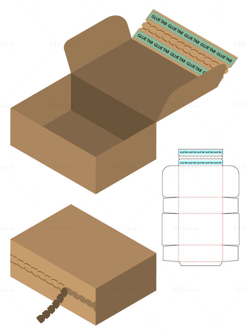 Packaging box with tear strip dieline pattern vector eps