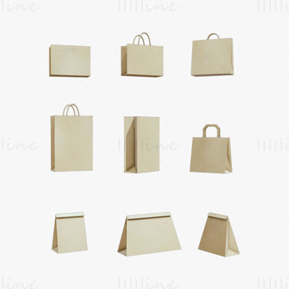 Pack de modèles 3D de sacs en papier - 9 en 1
