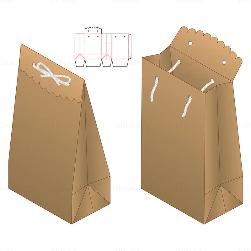 Paper bag with string dieline vector