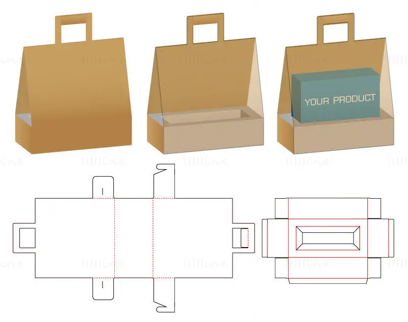 Paper bag with tray dieline vector