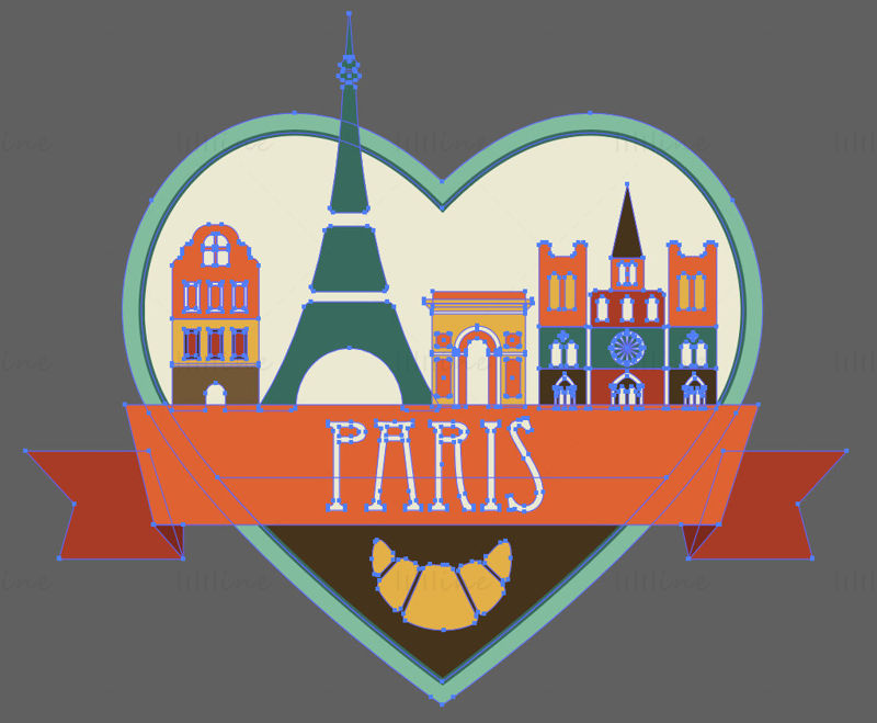 Paris City iconic elements vector eps png