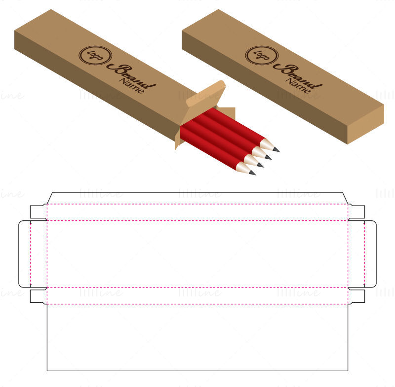 Pencil packaging box dieline eps