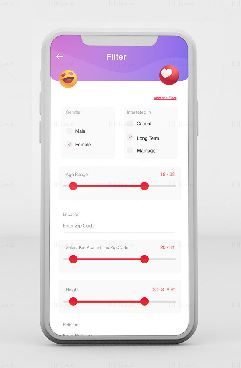 Aplicația Perfect Couples - Kit Adobe XD Mobile UI