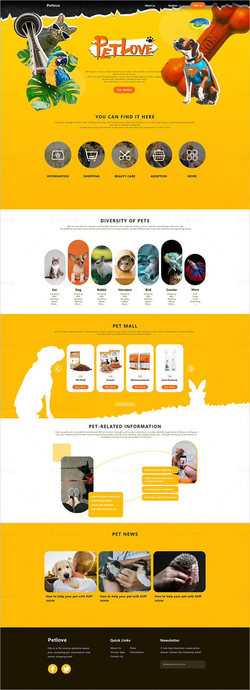 Evcil Hayvan Hizmetleri Web Tasarım İniş Sayfası Şablonu