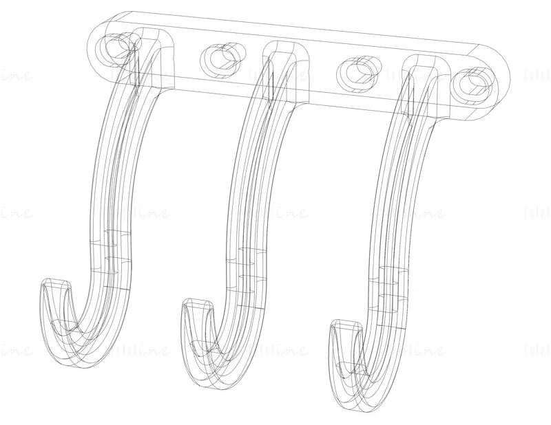 Plastic Triple Wall Hook 3D Printing Model STL