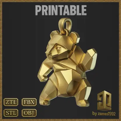 Modello di stampa 3D di design di gioielli a forma di panda poligonale