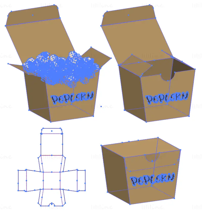 Popcorn doboz vágóvonal vektor eps