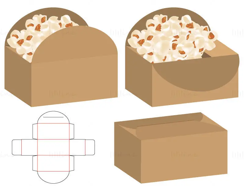 Popcorn packaging box dieline vector