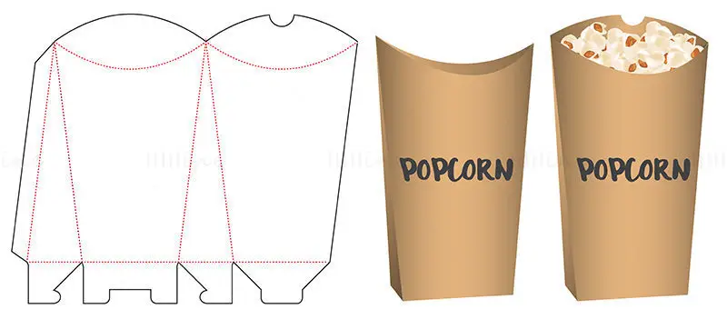 Popcorn-Verpackung, Stanzlinien-Vektor