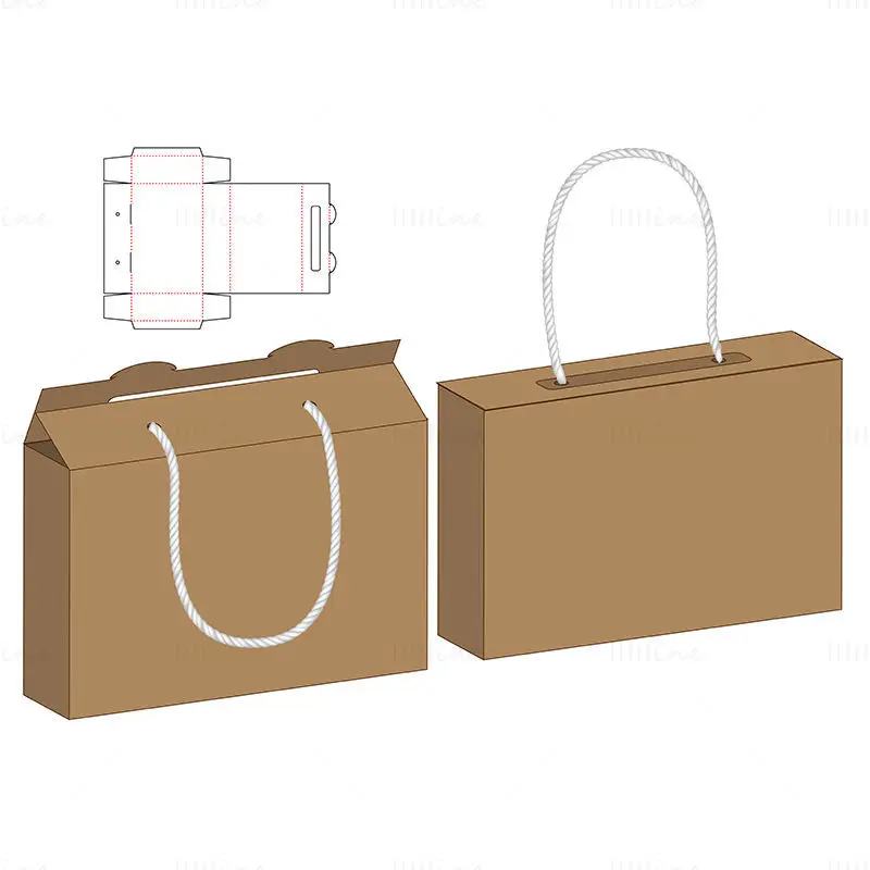 Portable gift box with rope dieline vector