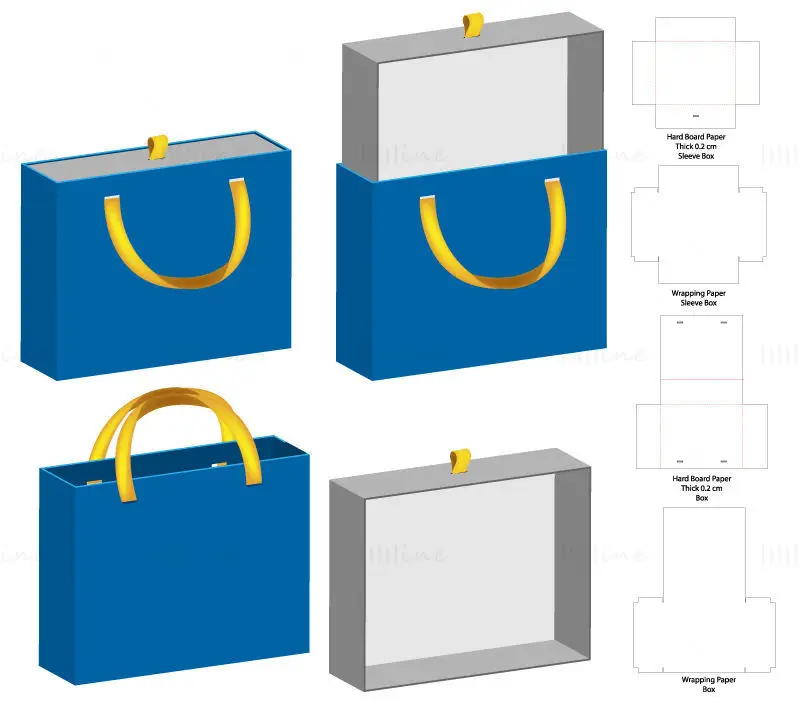 Portable hard paper gift box with drawer box dieline vector