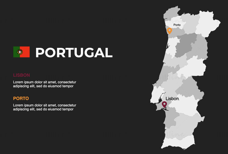 Portugalsko Infografika Mapa upravitelná PPT & Keynote