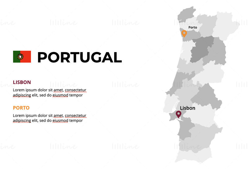 Portugalia Infografică Hartă editabilă PPT și Keynote
