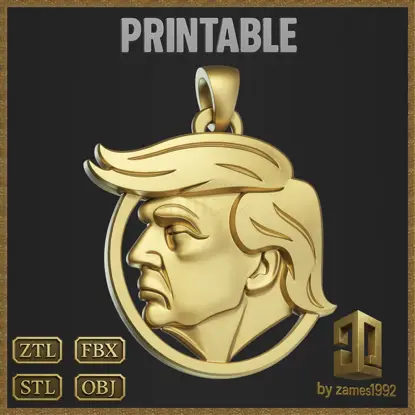 Nyomtatható politikai vezető Trump medál ékszertervezés 3D nyomtatási modell
