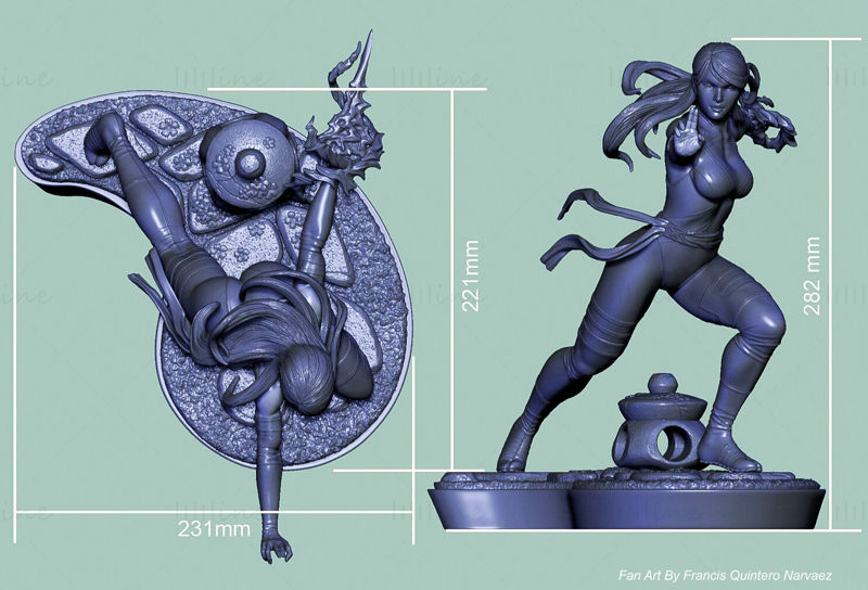 Psylocke Brr Statues 3D Model Ready to Print