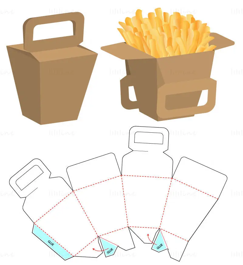 膨化食品盒刀模切线矢量