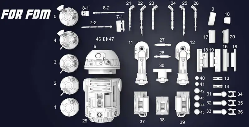 Droid R2-D2 - 3D tiskalni model Vojne zvezd STL