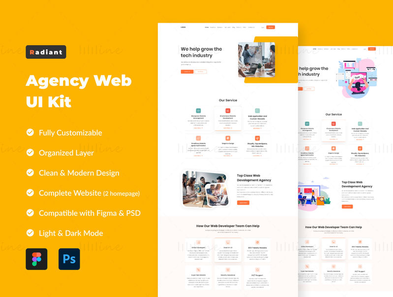 Radiant - Agency Web UI Kit PSD Figma Template
