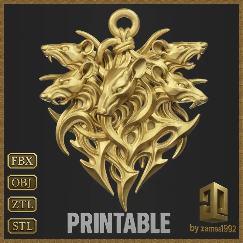 Modello di stampa 3D di gioielli con ciondolo tribale Rat King Mice