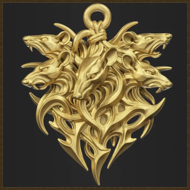 Modello di stampa 3D di gioielli con ciondolo tribale Rat King Mice
