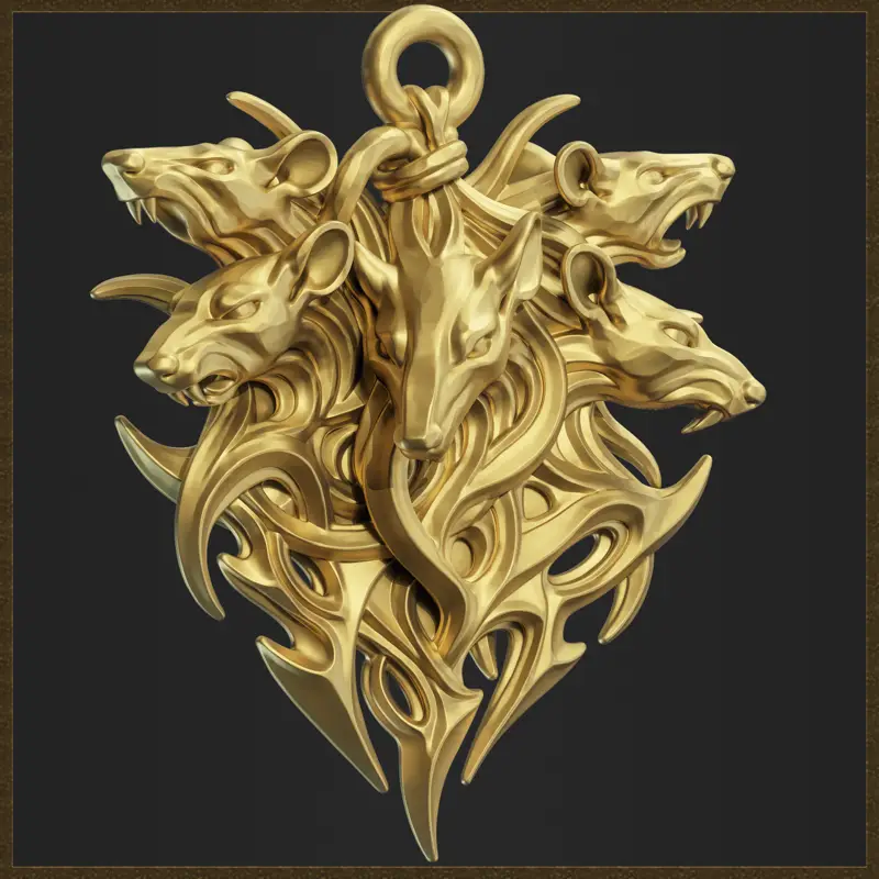 Modello di stampa 3D di gioielli con ciondolo tribale Rat King Mice