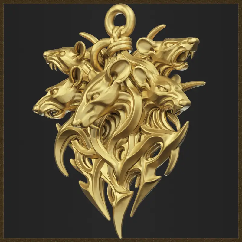 Modello di stampa 3D di gioielli con ciondolo tribale Rat King Mice