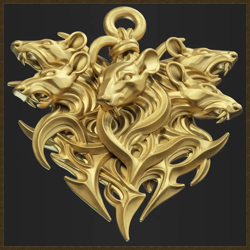 Modello di stampa 3D di gioielli con ciondolo tribale Rat King Mice