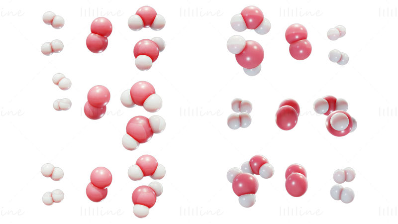 Reaction of Hydrogen and Oxygen to Water 3D Model