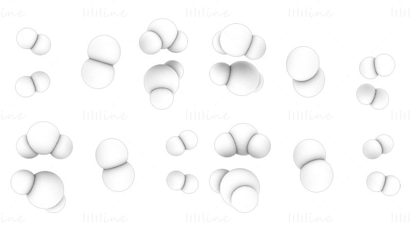 水素と酸素と水の反応 3D モデル