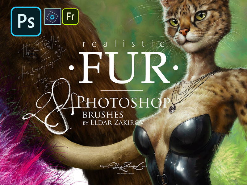 Realistična FUR: 28 čopičev za Photoshop, PS Elements in Adobe Fresco