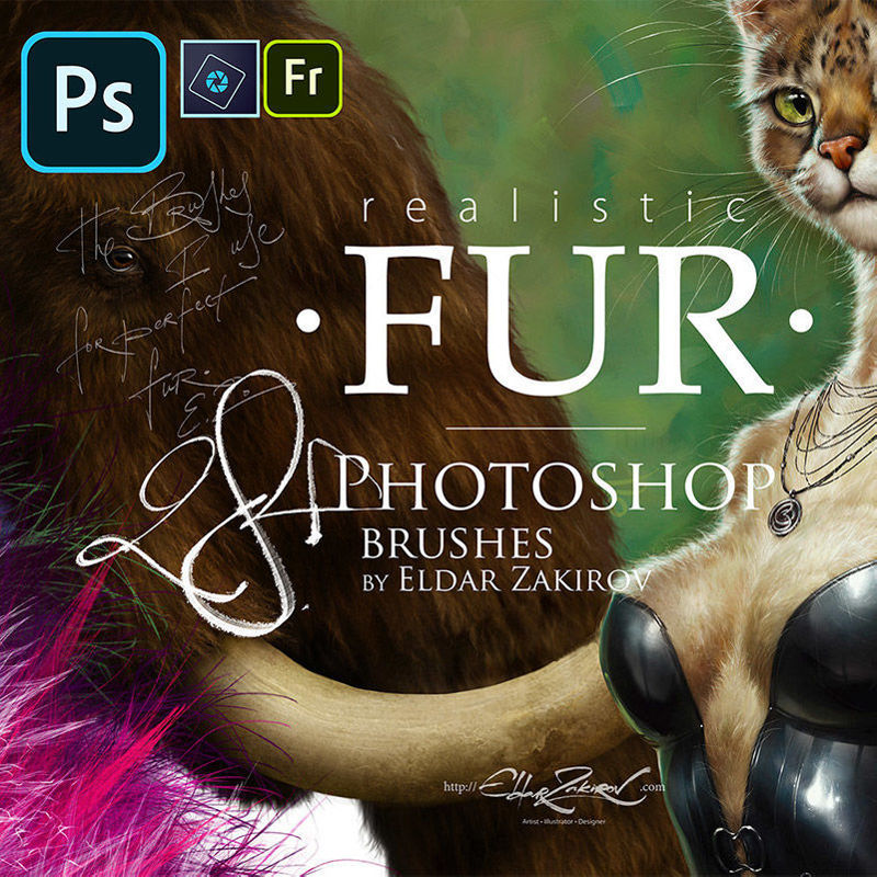 Реалистичный мех: 28 кистей для Photoshop, PS Elements и Adobe Fresco