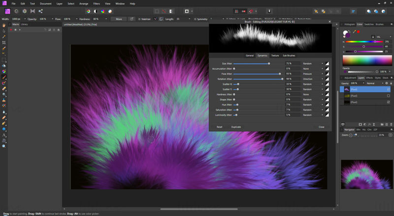 Pensule realiste FUR pentru Affinity Photo / Affinity Designer