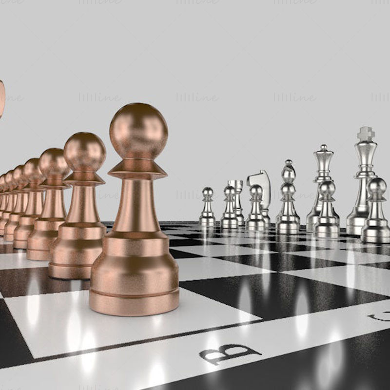 نماذج واقعية لألعاب الشطرنج الدولية ثلاثية الأبعاد من C4D