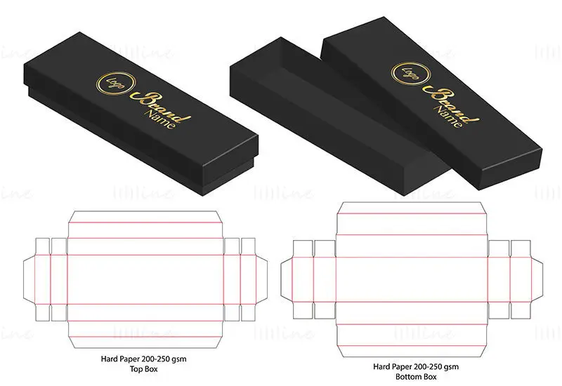 Rectangle gift box with top and bottom box dieline vector