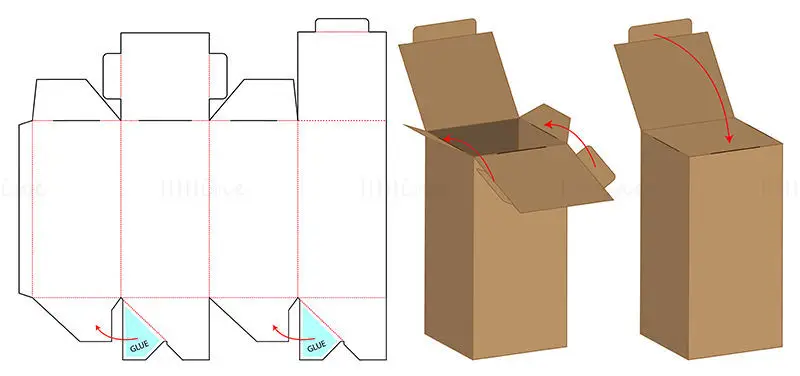 Rechteckiger Verpackungskarton-Stanzlinienvektor