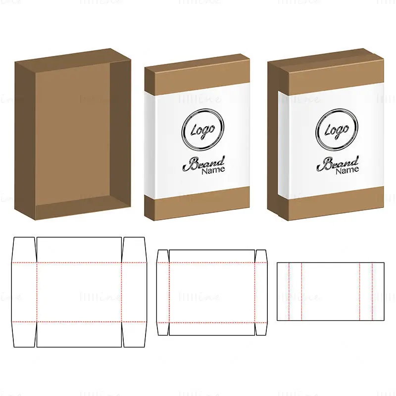 Rectangular product packaging box with logo sticker dieline vector