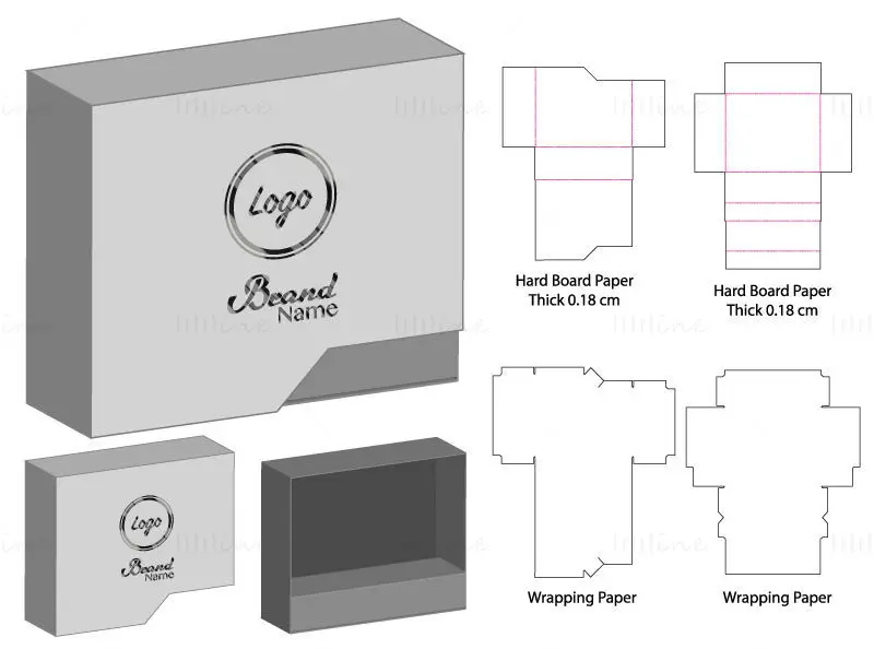 Rectangular pull out gift box dieline vector