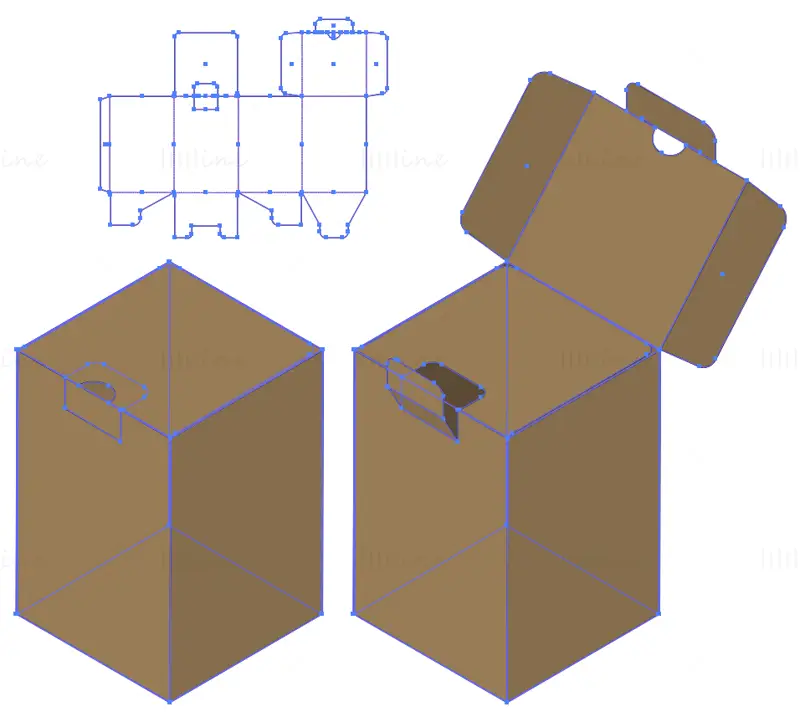 Rectangular self sealing packaging box dieline vector