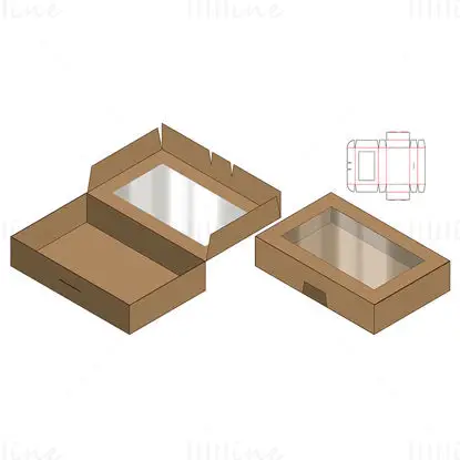 Rectangular transparent plastic flip cover packaging box dieline vector