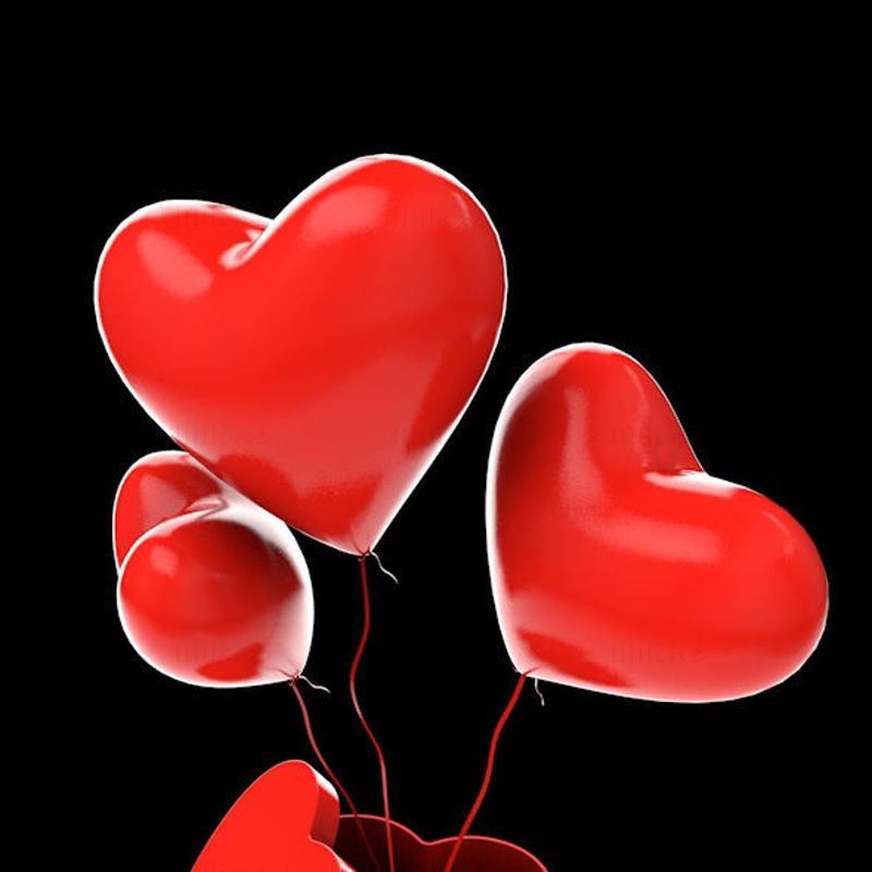 Kırmızı kalp balon ve kutu mevcut 3D model