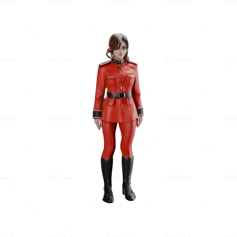 赤い軍服の女性キャラクター 3D プリント モデル