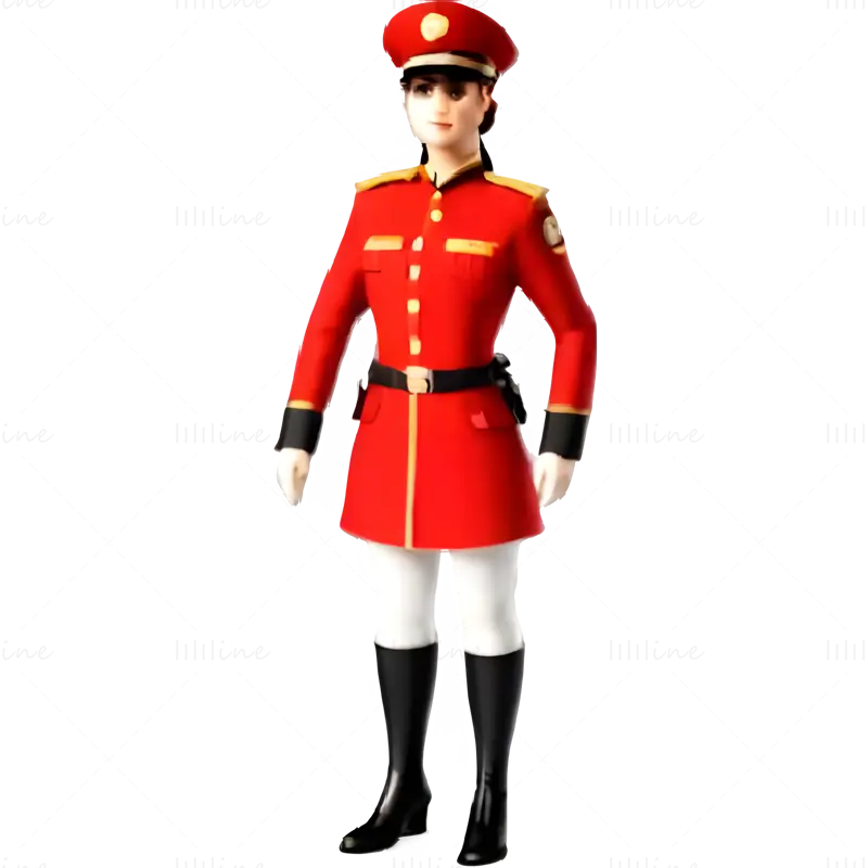 Rotes weibliches Charakter-Modell in Militäruniform, 3D-Druck